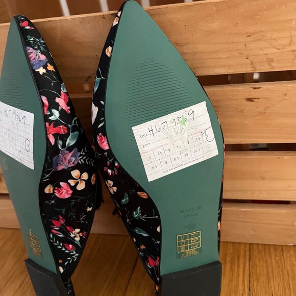 Anthropologie LAB Size 38 8 Black Floral Tasseled Pointed Toe Slides Flats Mules - Picture 13 of 15